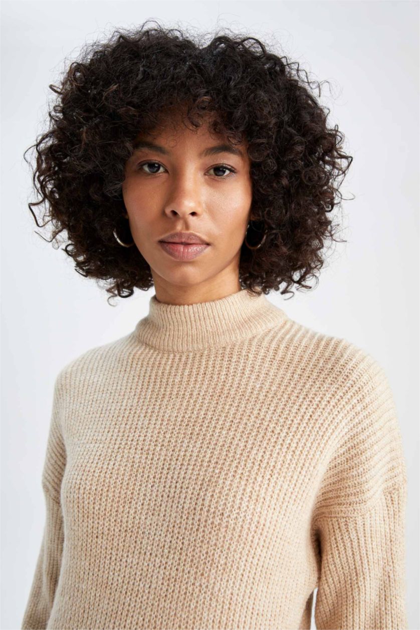 FEMME Marron Robe longue en maille Thessalonique à col roulé coupe classique