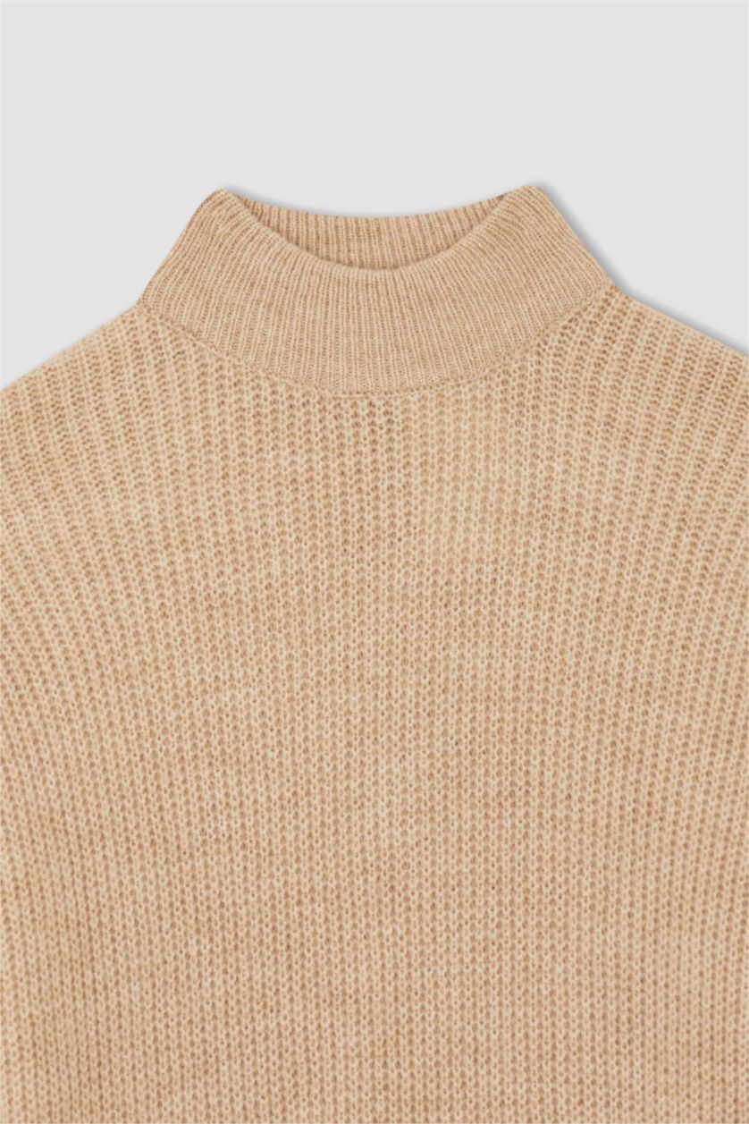 FEMME Marron Robe longue en maille Thessalonique à col roulé coupe classique