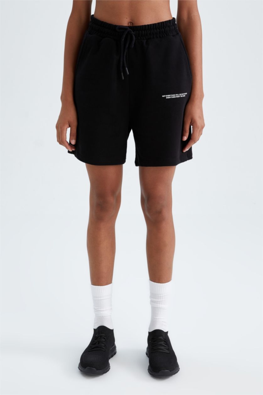 Женщины Черный Шорты оверсайз из хлопка для женщин