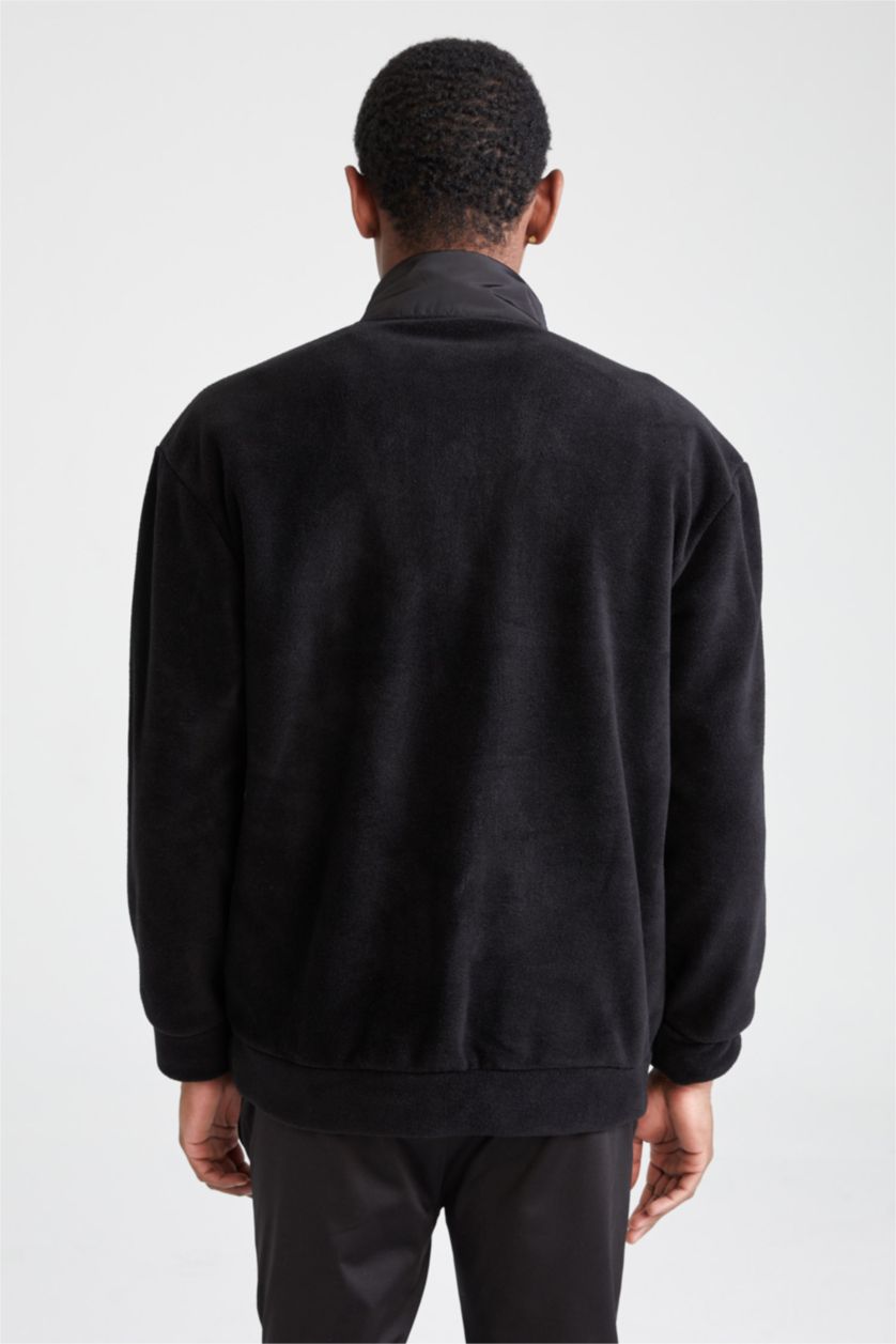 Erkek Siyah Oversıze Polar Sweatshirt