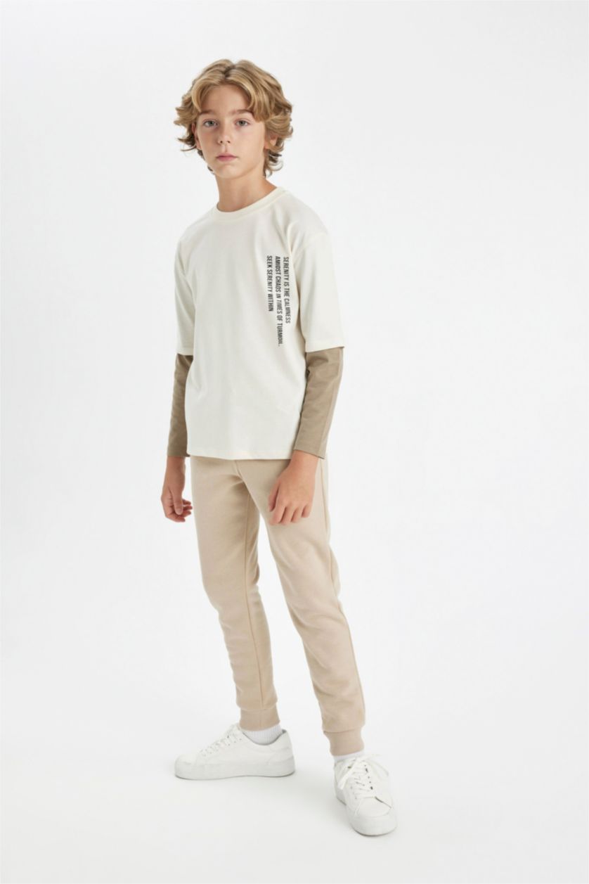 Erkek Çocuk - Genç Erkek Kum Beli Paçası Lastikli Cepli Jogger Okul Eşofman Altı Erkek Çocuk