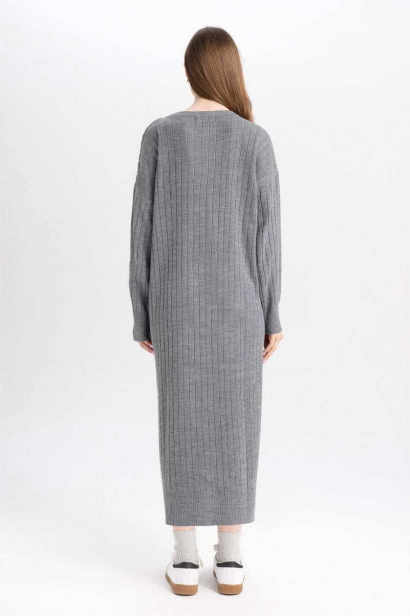 FEMME Anthracite Robe basique en Tricot à Manches Longues et à demi-col roulé Coupe régulière