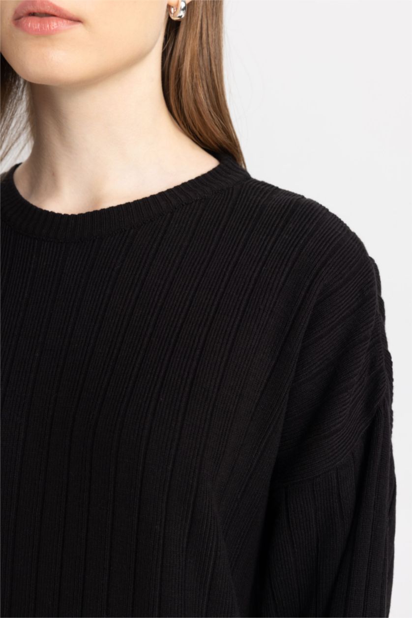 FEMME Noir Robe basique en Tricot à Manches Longues et à demi-col roulé Coupe régulière