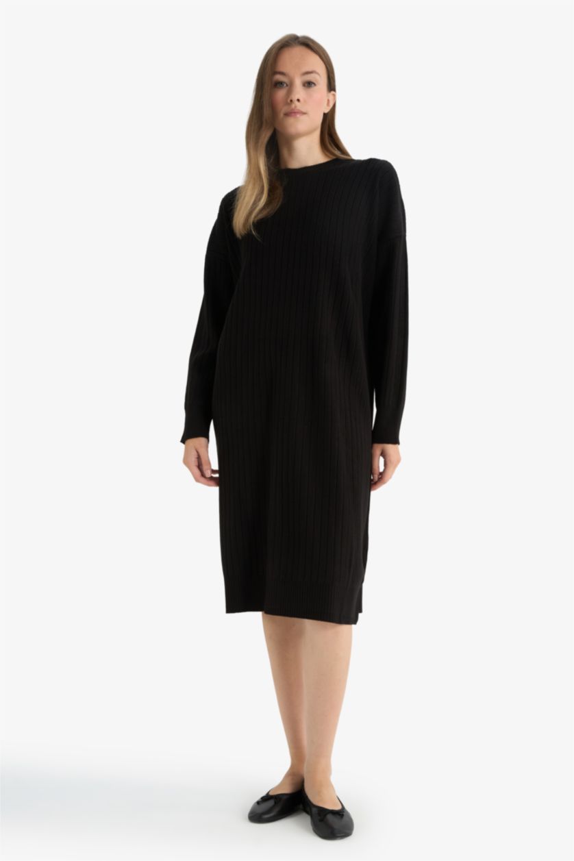 نساء أسود فستان ميدي ردن طويل قصة عادية بياخة عالية