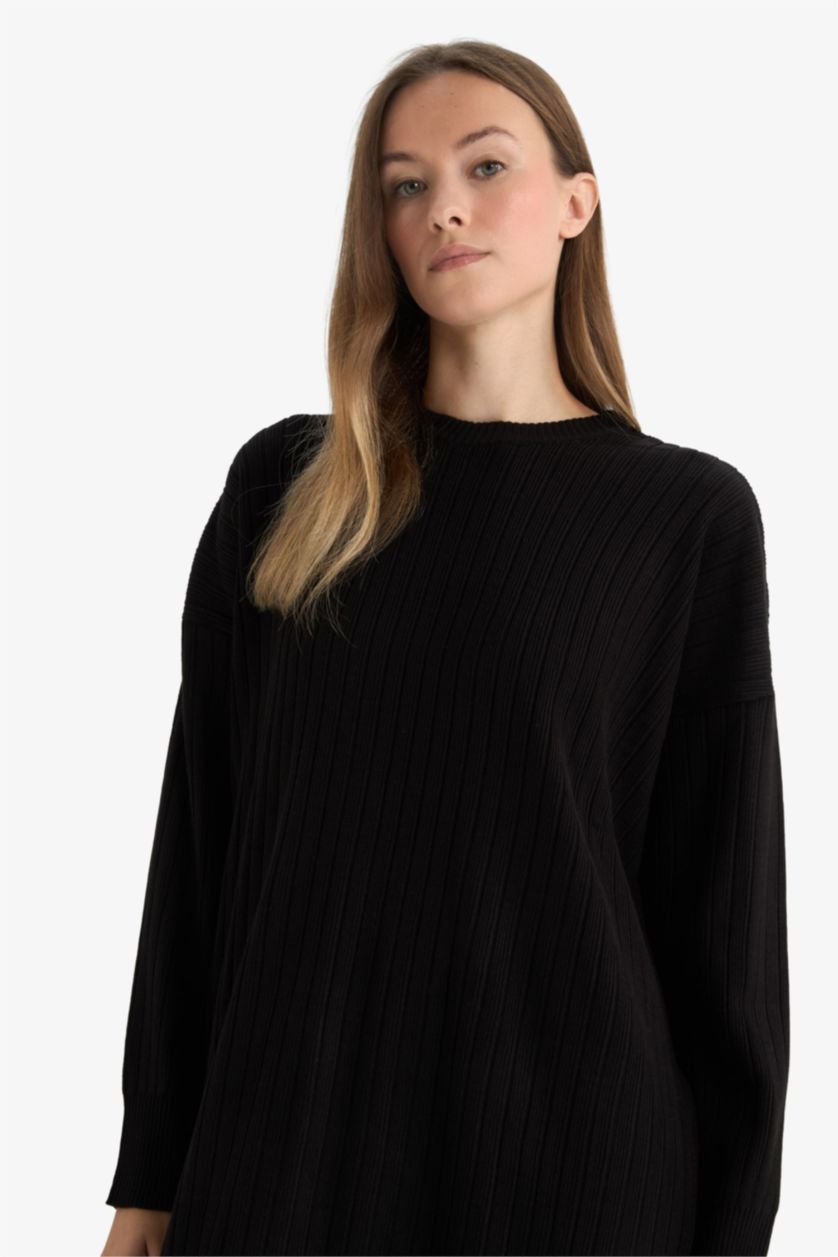 نساء أسود فستان ميدي ردن طويل قصة عادية بياخة عالية