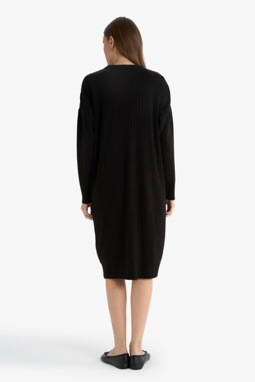 نساء أسود فستان ميدي ردن طويل قصة عادية بياخة عالية