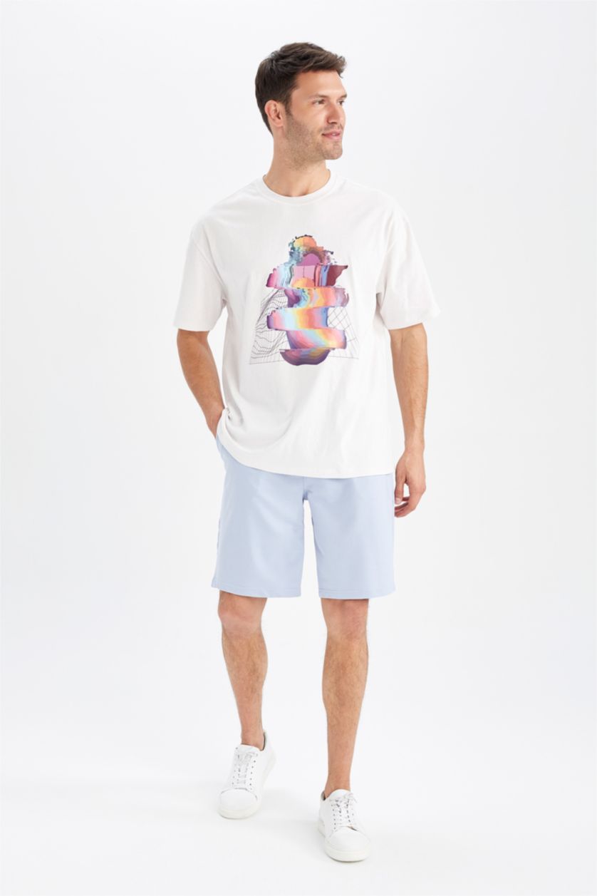 Erkek Açık Mavi Regular Fit Pamuklu Penye Şort