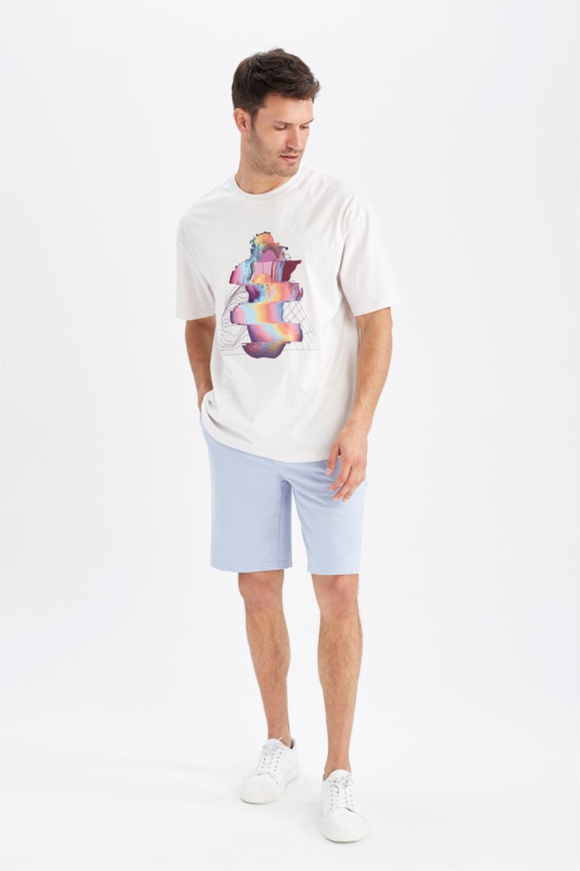 Erkek Açık Mavi Regular Fit Pamuklu Penye Şort