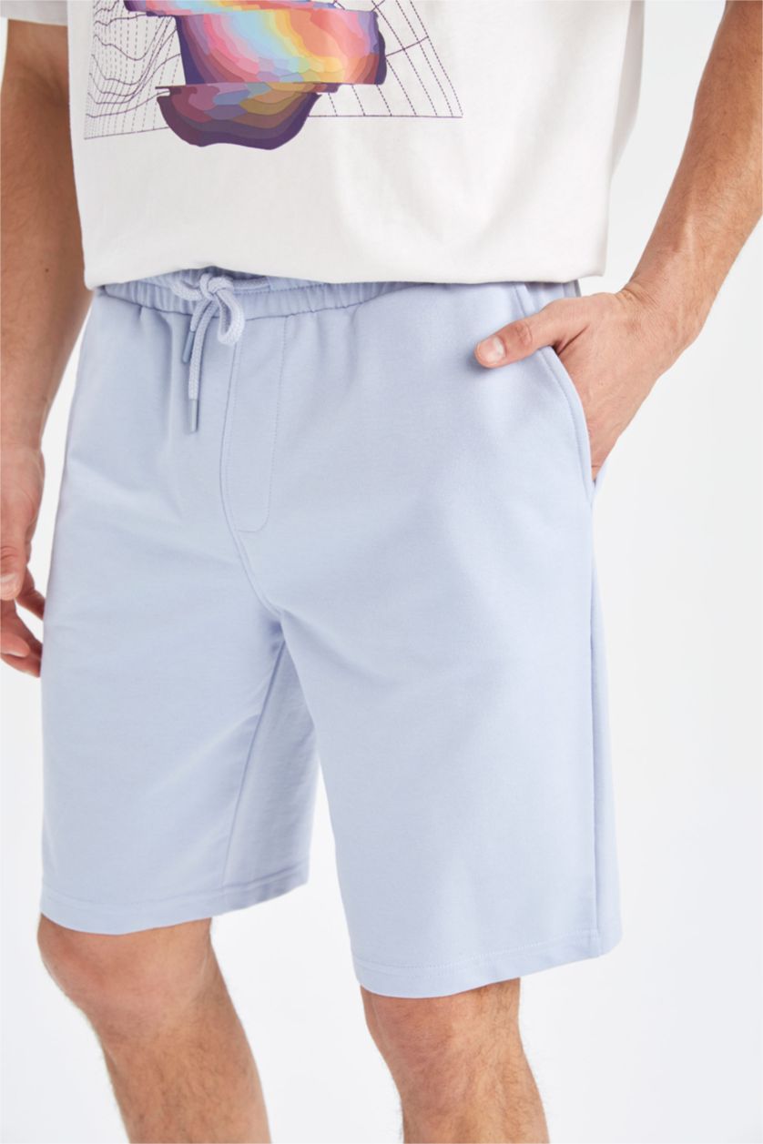 Erkek Açık Mavi Regular Fit Pamuklu Penye Şort