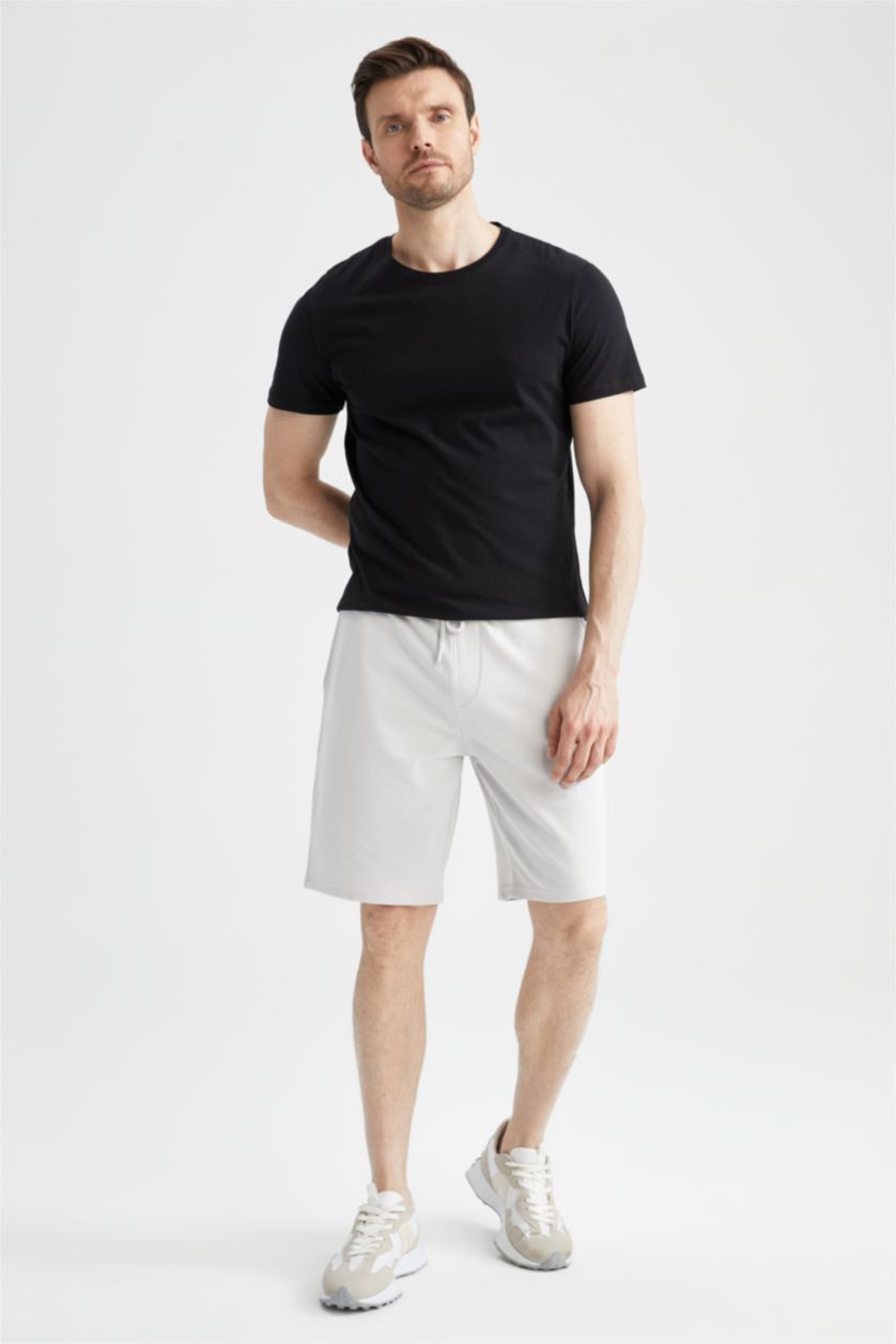 Erkek Açık Gri Regular Fit Pamuklu Penye Şort