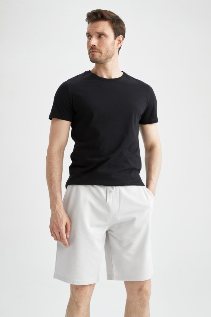 Erkek Açık Gri Regular Fit Pamuklu Penye Şort