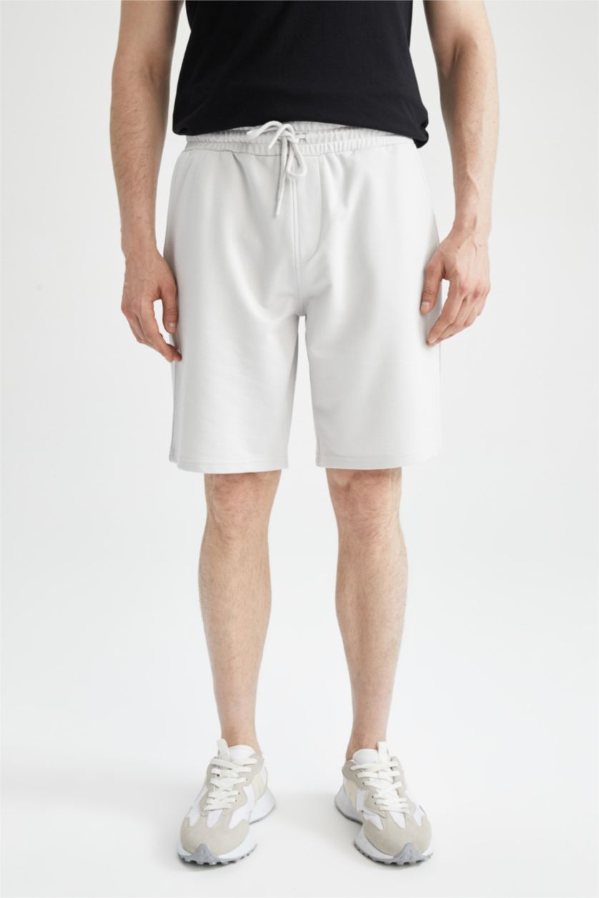 Erkek Açık Gri Regular Fit Pamuklu Penye Şort