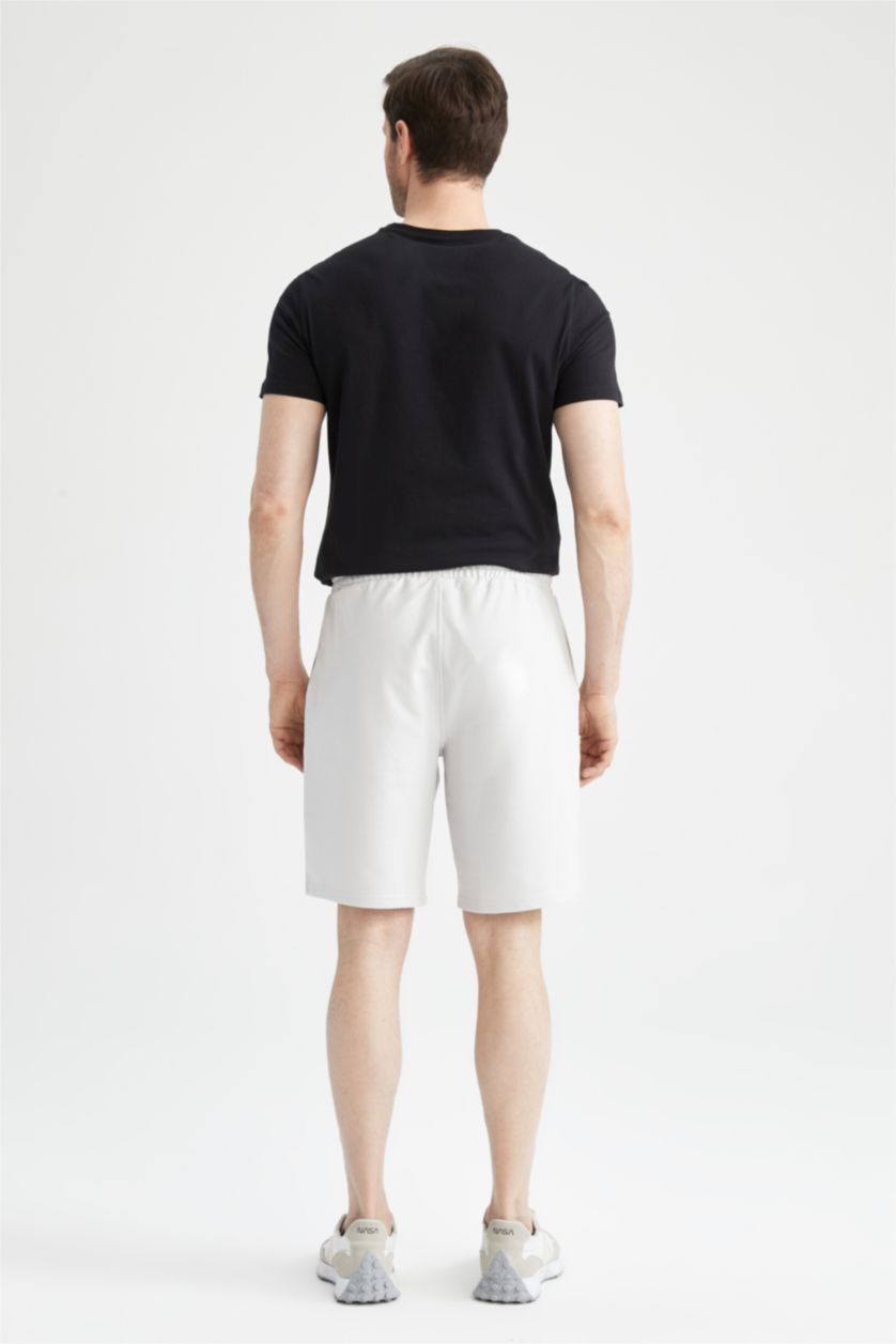 Erkek Açık Gri Regular Fit Pamuklu Penye Şort