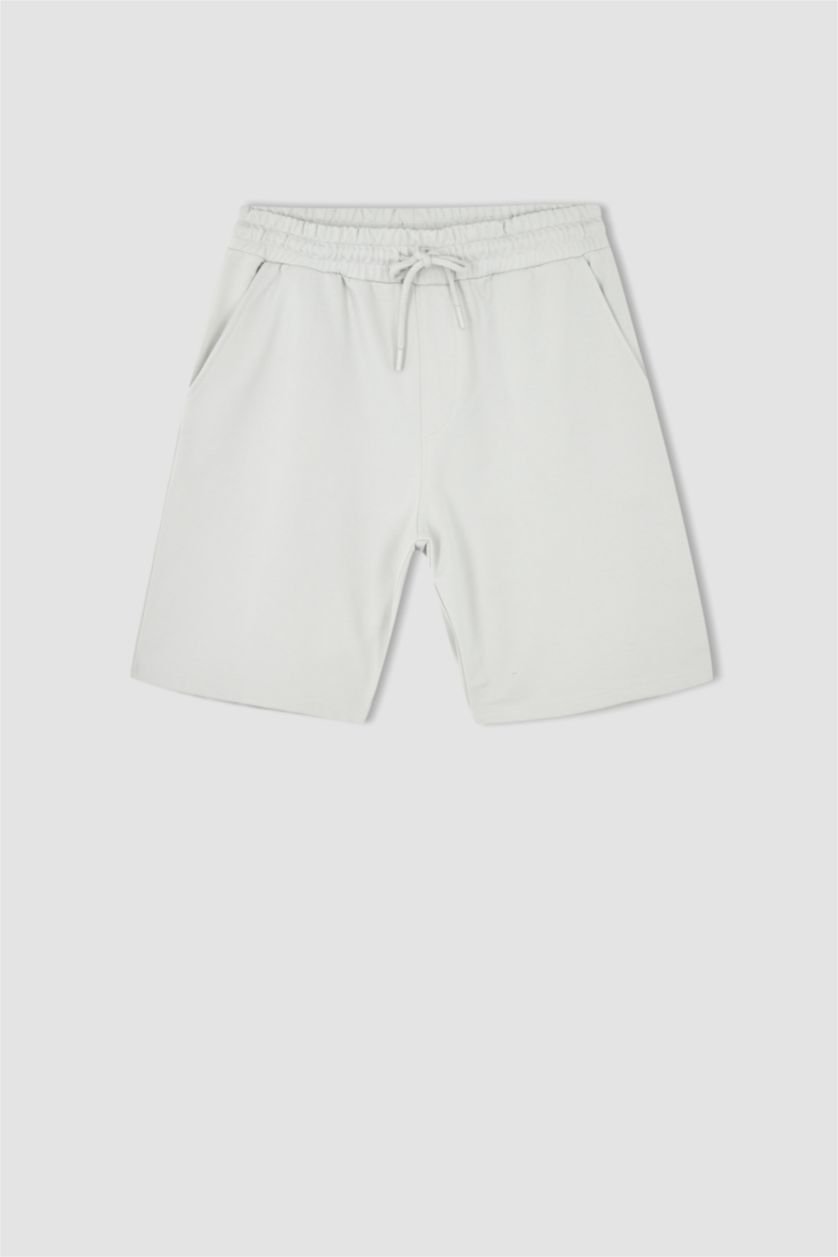 Erkek Açık Gri Regular Fit Pamuklu Penye Şort
