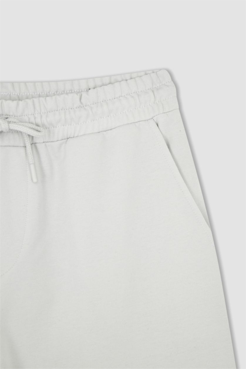 Erkek Açık Gri Regular Fit Pamuklu Penye Şort