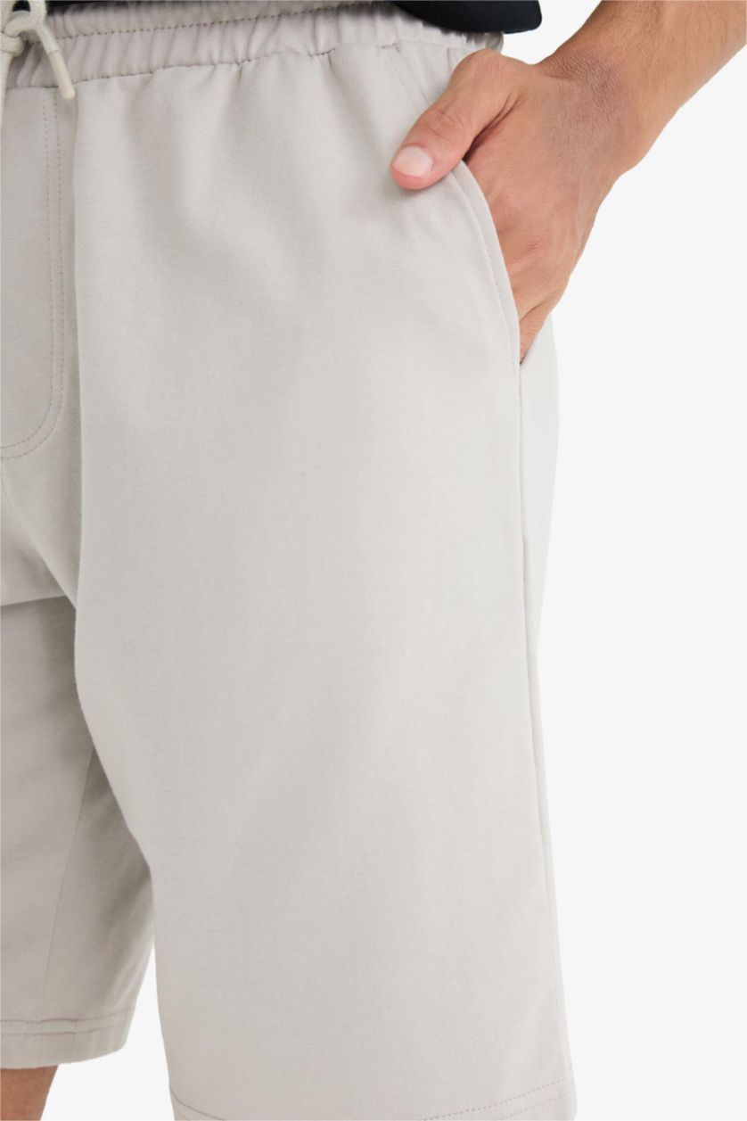 رجال اللون الرملي شورت برمودا سادة قطن سليم فيت بجيب