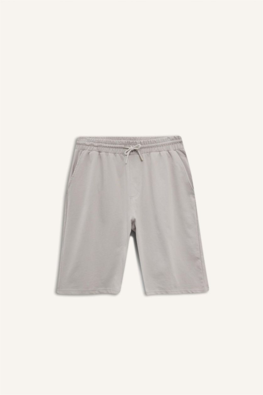 رجال اللون الرملي شورت برمودا سادة قطن سليم فيت بجيب