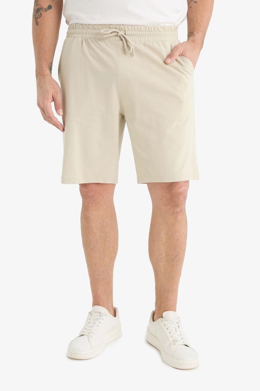 Erkek Taş Slim Fit Dar Kesim Cepli Pamuklu Basic Düz Bermuda Şort