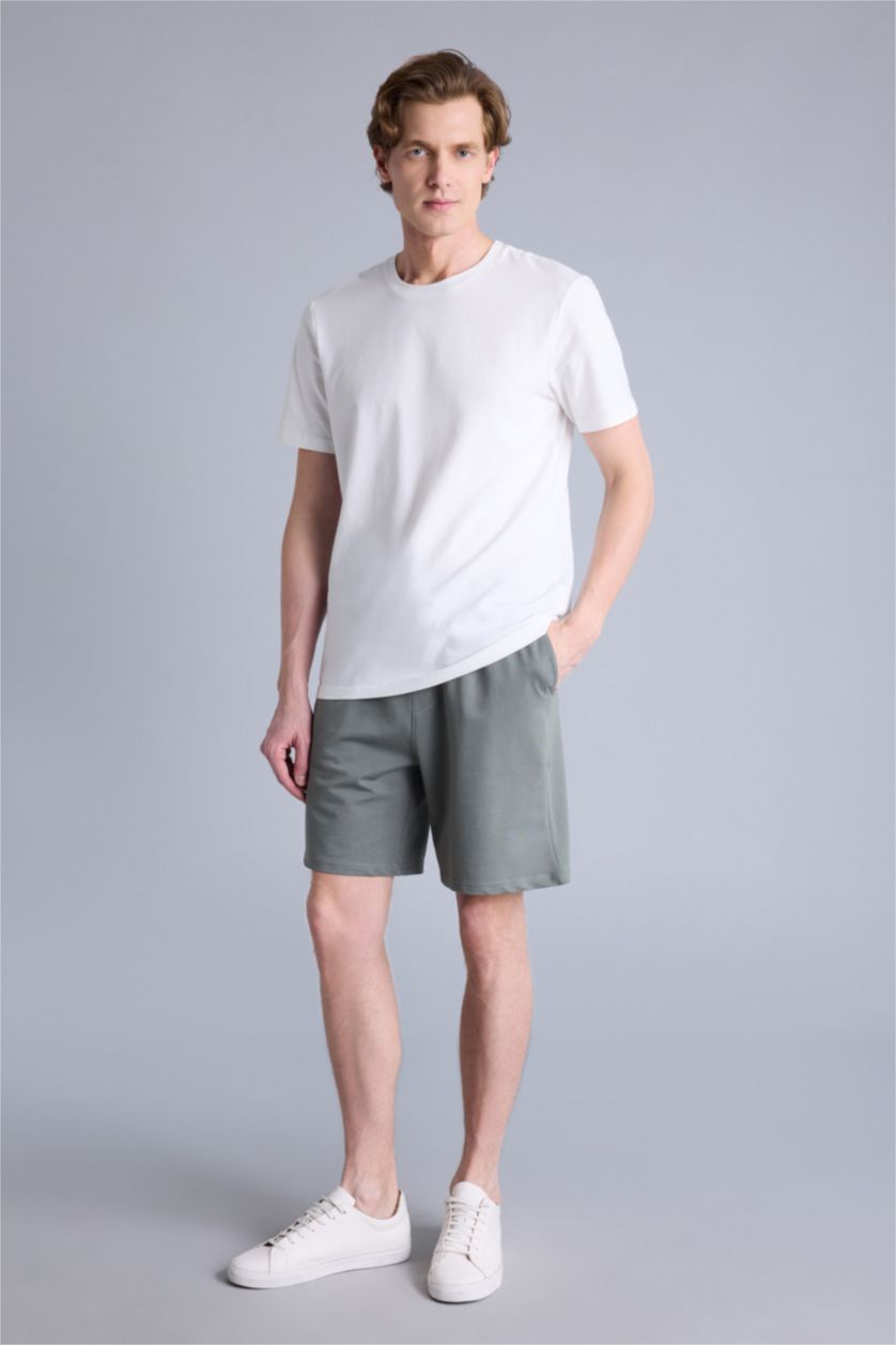 Erkek Açık Haki Regular Fıt Sweatshirt Kumaşı Şort