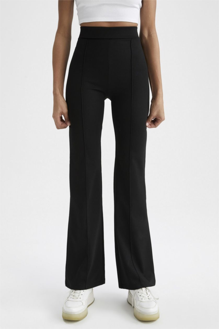 FEMME Noir Pantalon palazzo tissé à taille haute