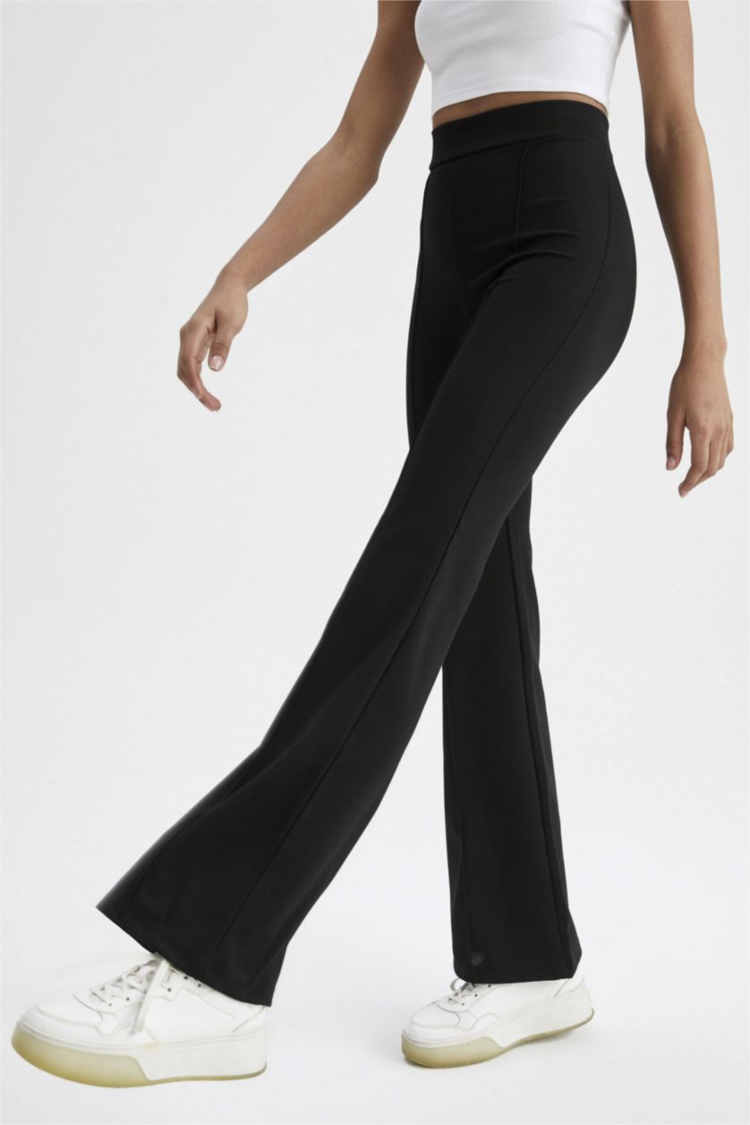 FEMME Noir Pantalon palazzo tissé à taille haute