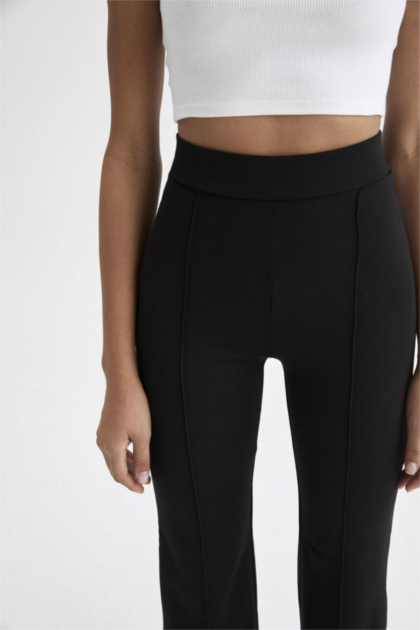 FEMME Noir Pantalon palazzo tissé à taille haute