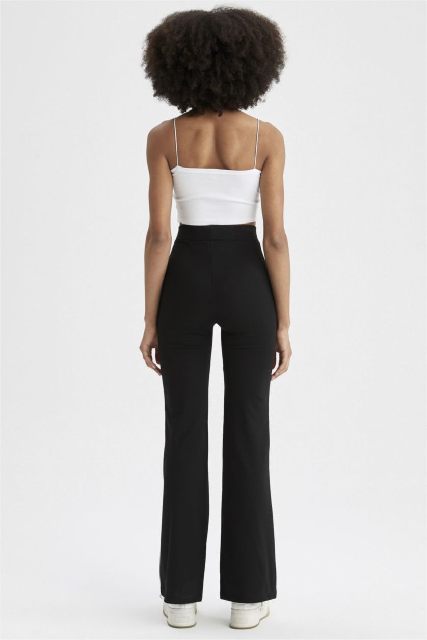 FEMME Noir Pantalon palazzo tissé à taille haute