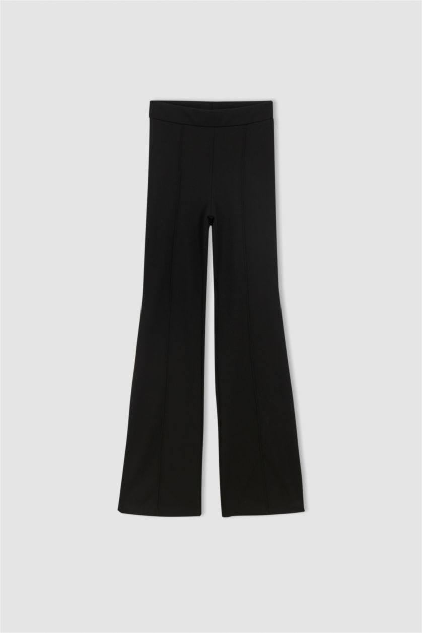 FEMME Noir Pantalon palazzo tissé à taille haute