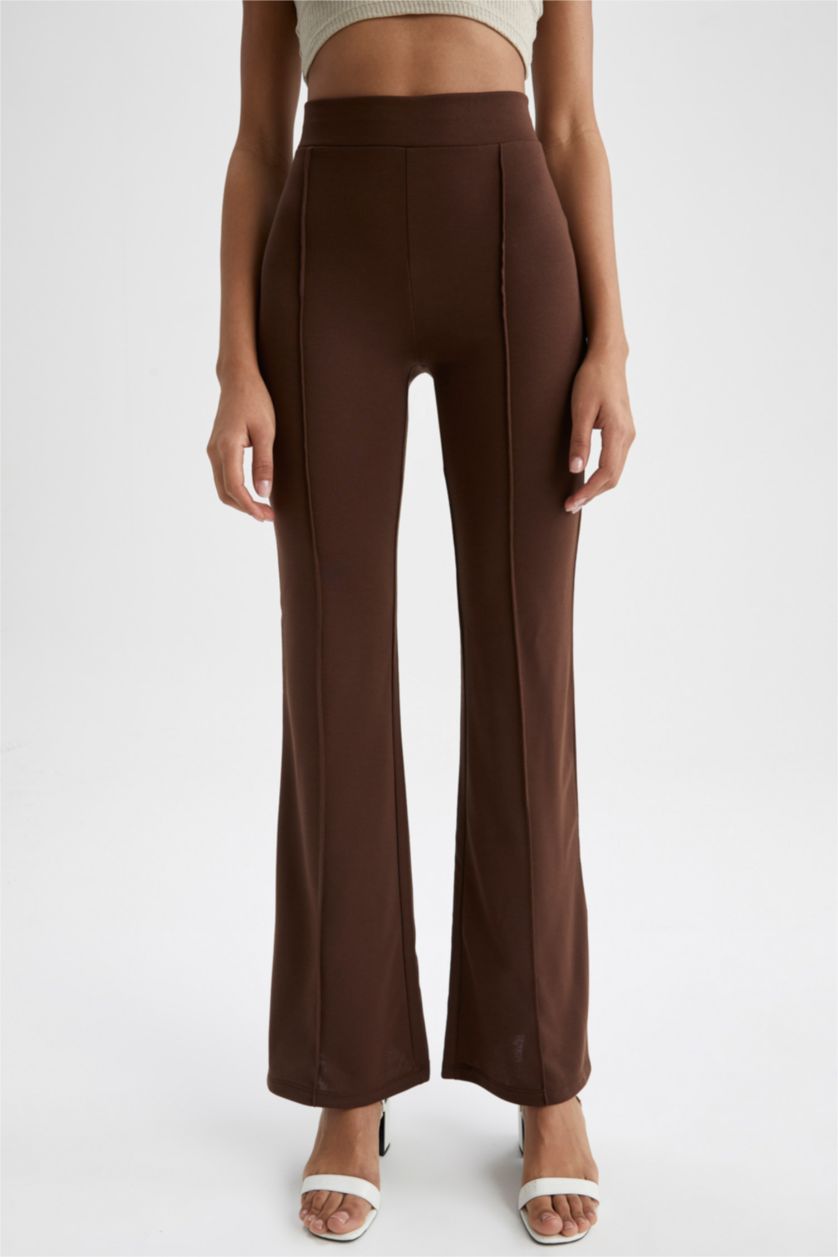 FEMME Marron Pantalon palazzo tissé à taille haute