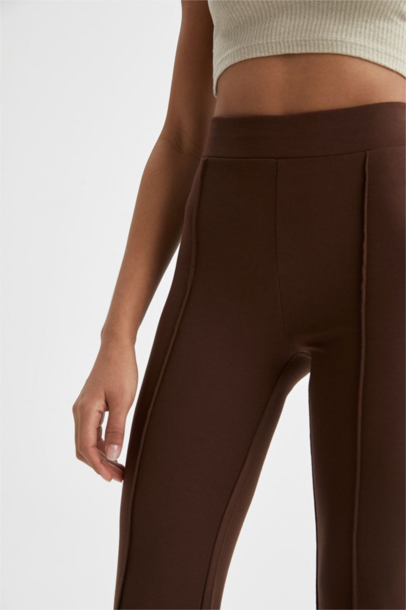 FEMME Marron Pantalon palazzo tissé à taille haute