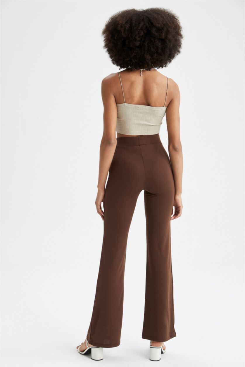 FEMME Marron Pantalon palazzo tissé à taille haute