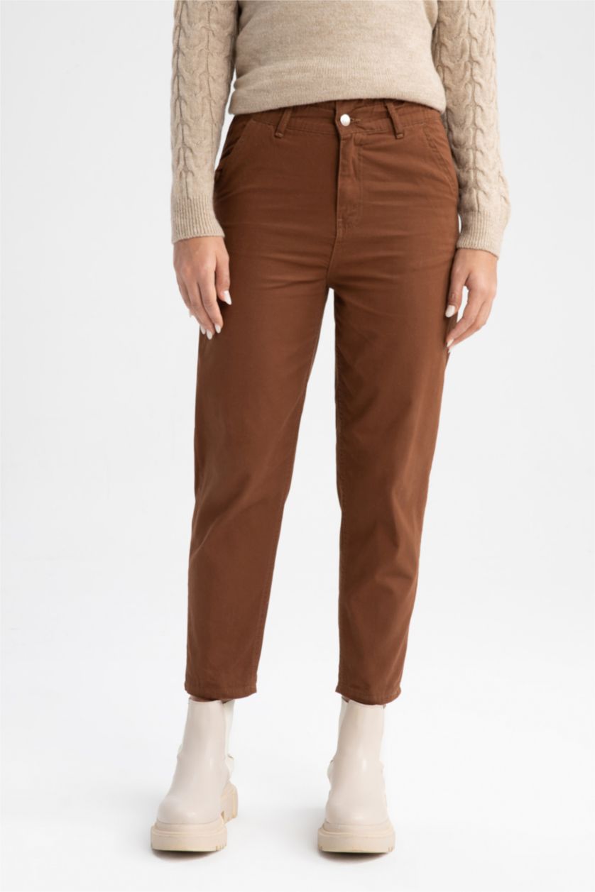 حريمي بني بنطلون باجي قطن بخصر مطاطي