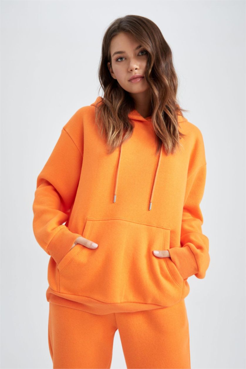 FEMME Orange Sweat À Capuche Regular Fit İmprimé