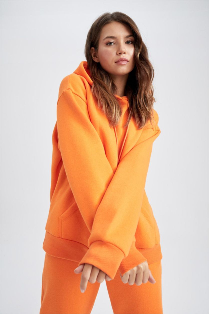 FEMME Orange Sweat À Capuche Regular Fit İmprimé