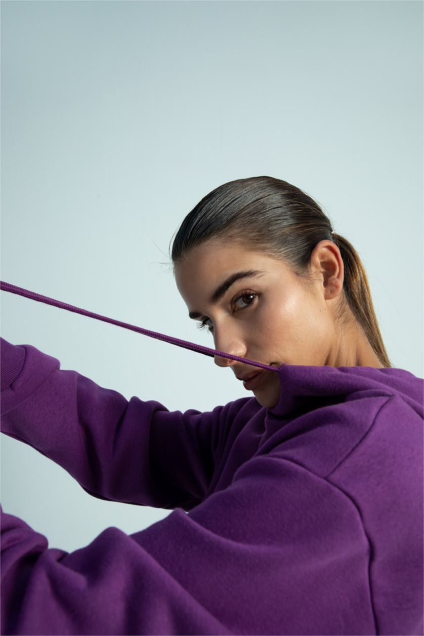 Женщины Слиловый Худи свободного кроя с флисовой изнанкой