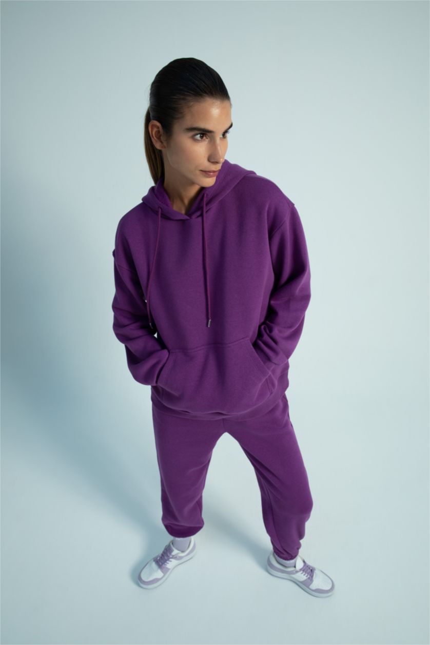 Женщины Слиловый Худи свободного кроя с флисовой изнанкой