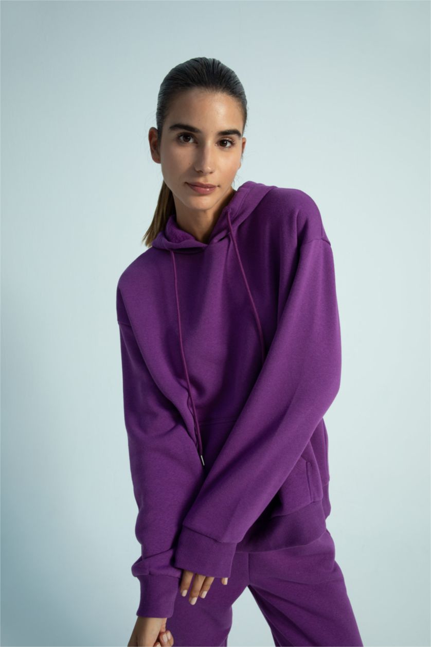 Женщины Слиловый Худи свободного кроя с флисовой изнанкой