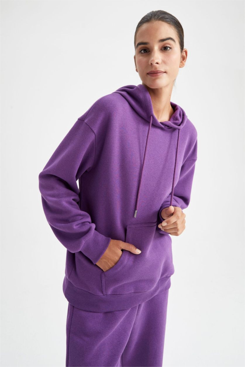 Женщины Слиловый Худи свободного кроя с флисовой изнанкой