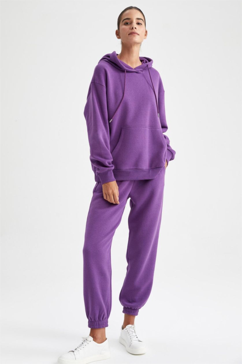 Женщины Слиловый Худи свободного кроя с флисовой изнанкой