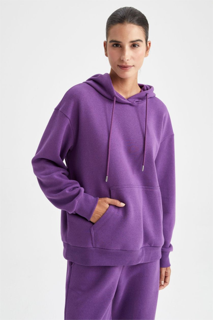 Женщины Слиловый Худи свободного кроя с флисовой изнанкой