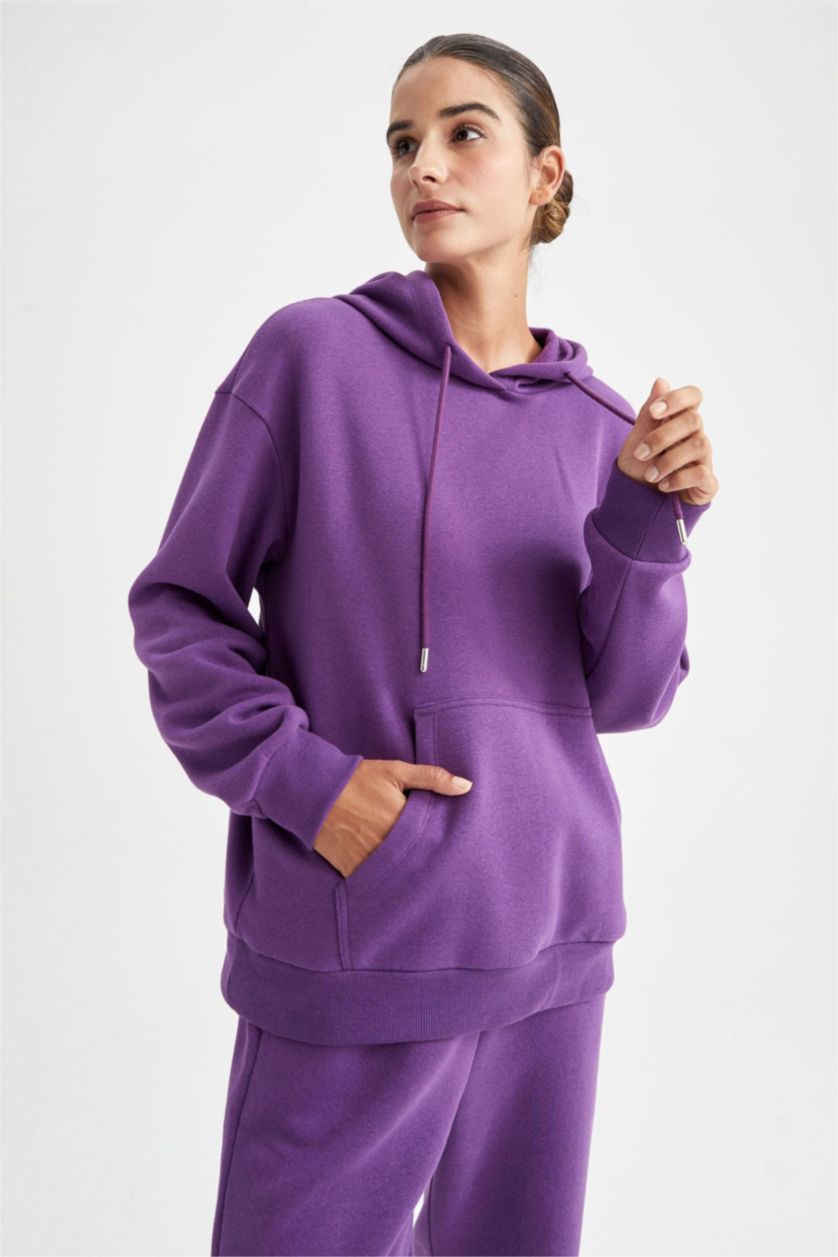 Женщины Слиловый Худи свободного кроя с флисовой изнанкой
