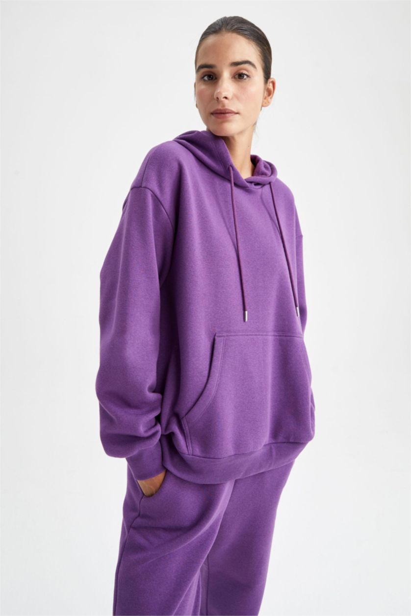 Женщины Слиловый Худи свободного кроя с флисовой изнанкой