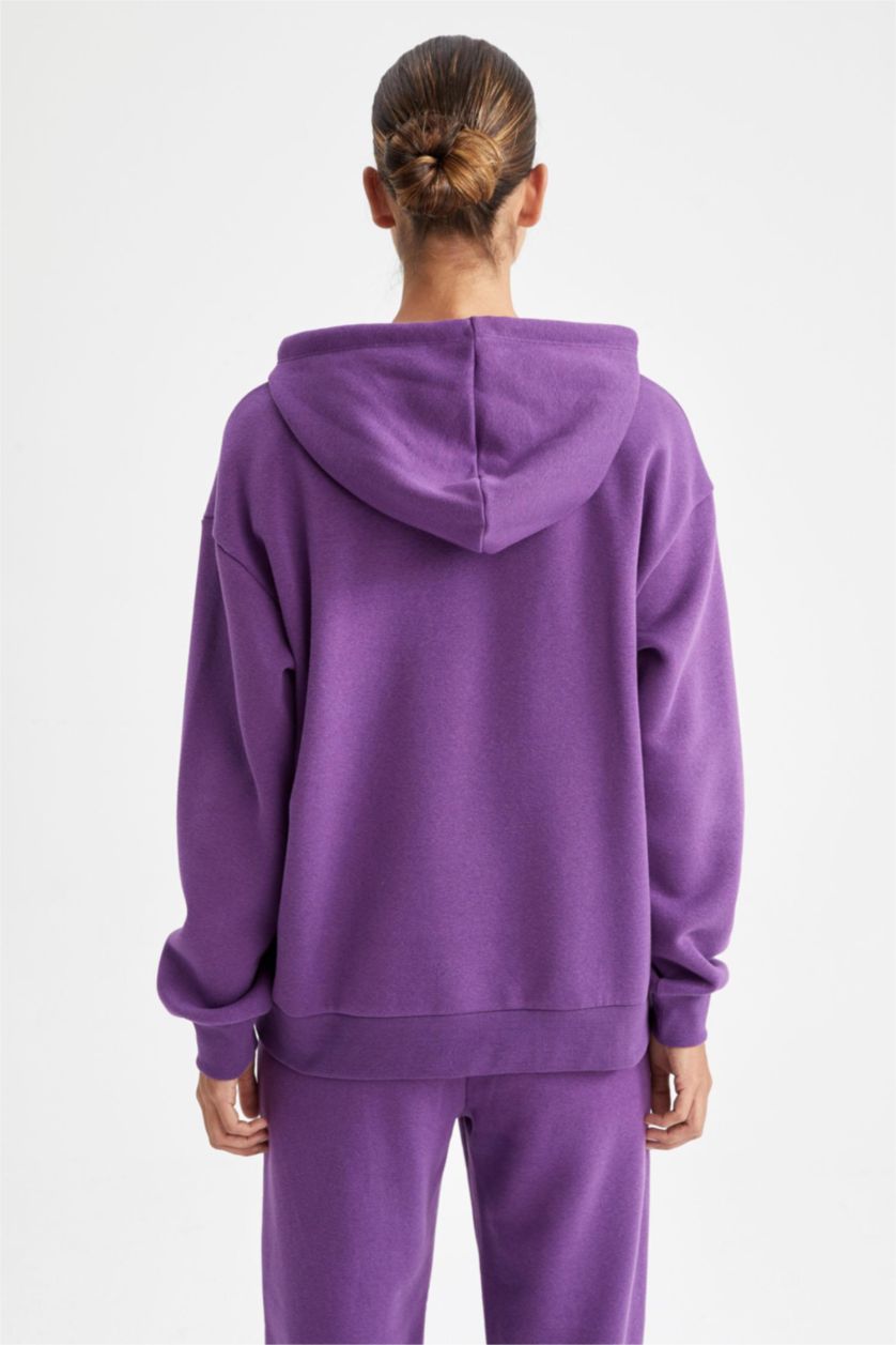 Женщины Слиловый Худи свободного кроя с флисовой изнанкой