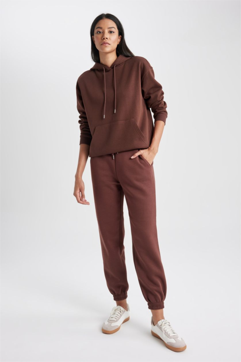 FEMME Marron Sweat- Shirt Coupe Relaxant Encapuchonné