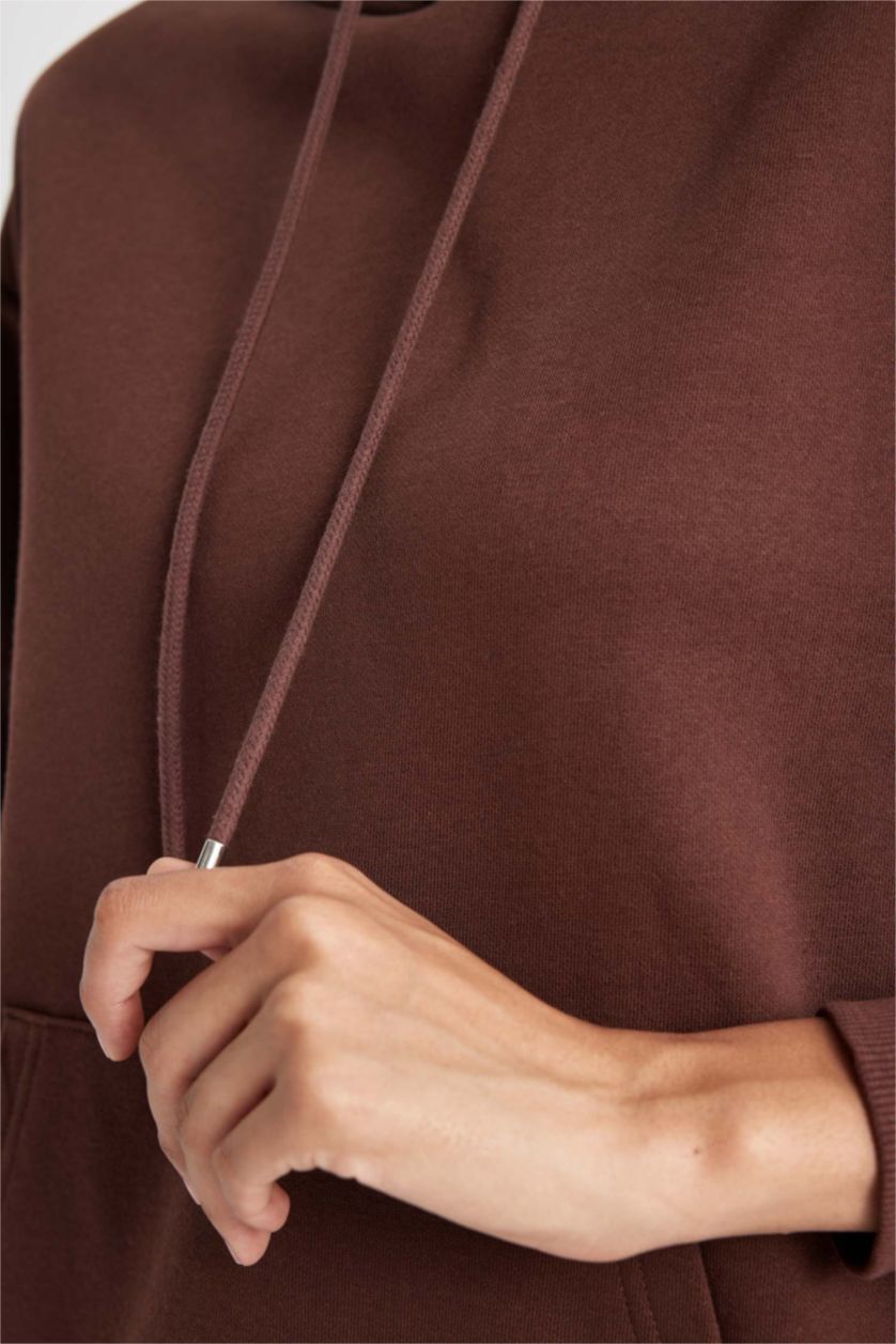 FEMME Marron Sweat- Shirt Coupe Relaxant Encapuchonné