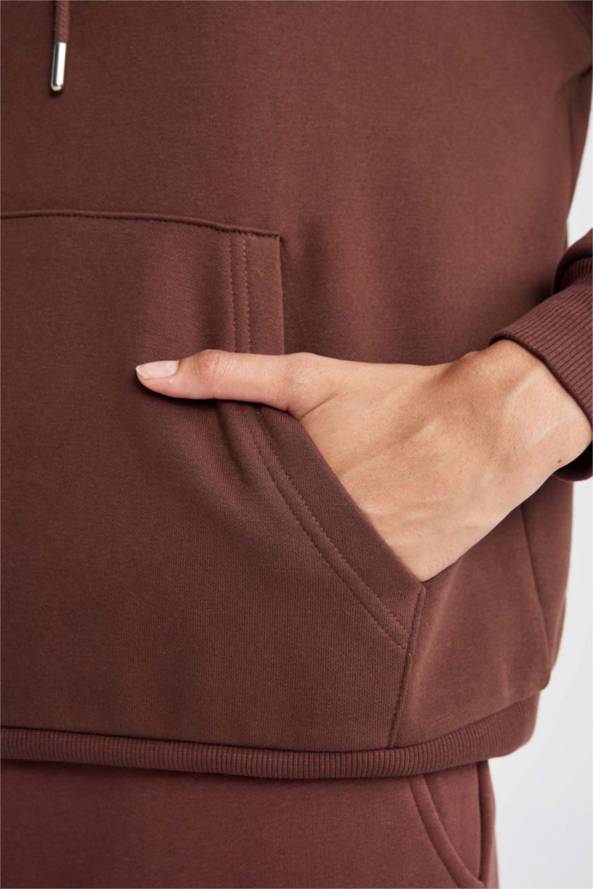 FEMME Marron Sweat- Shirt Coupe Relaxant Encapuchonné