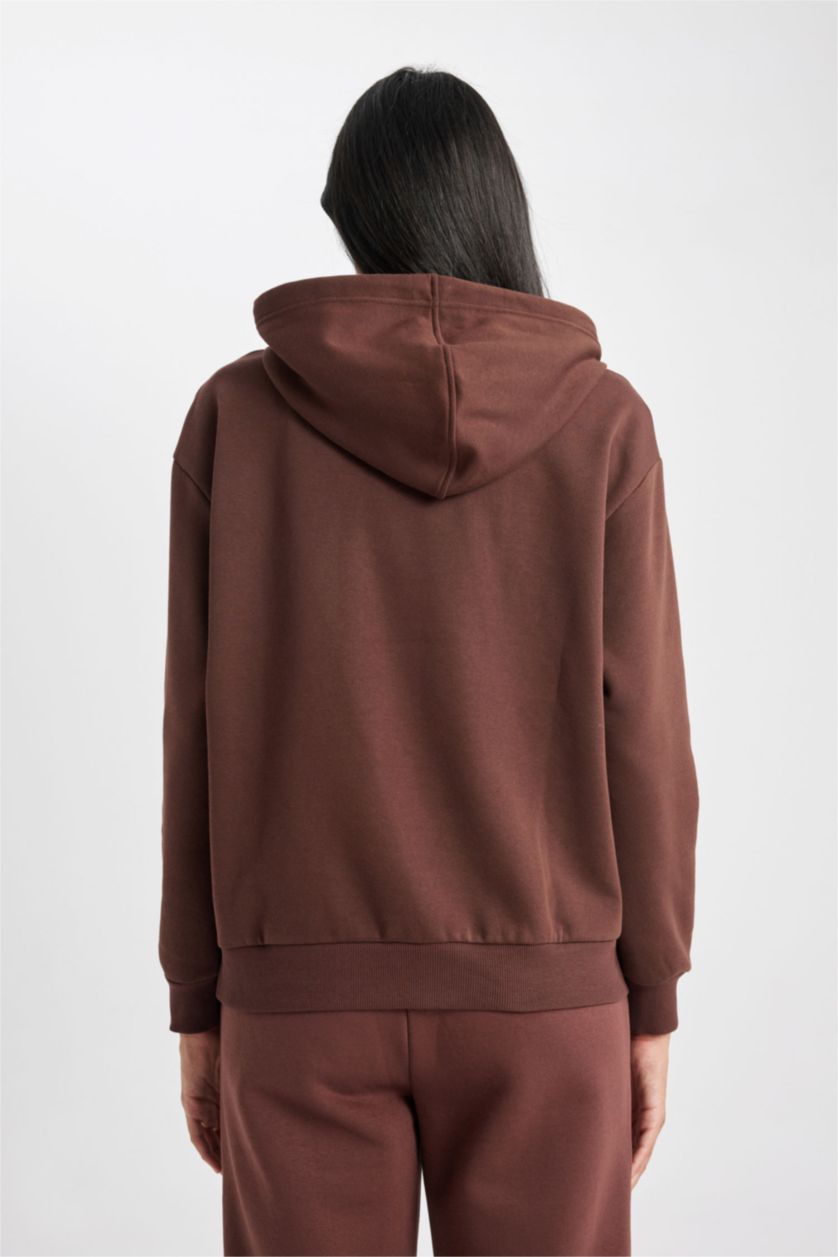 FEMME Marron Sweat- Shirt Coupe Relaxant Encapuchonné