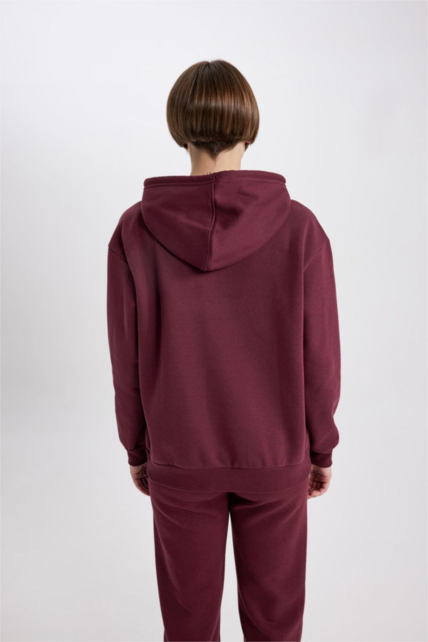 نساء خمري سويت شيرت قصة مريحة بغطاء للرأس