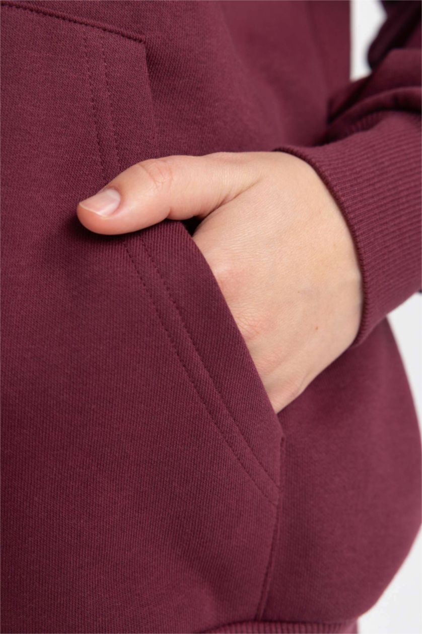 نساء خمري سويت شيرت قصة مريحة بغطاء للرأس