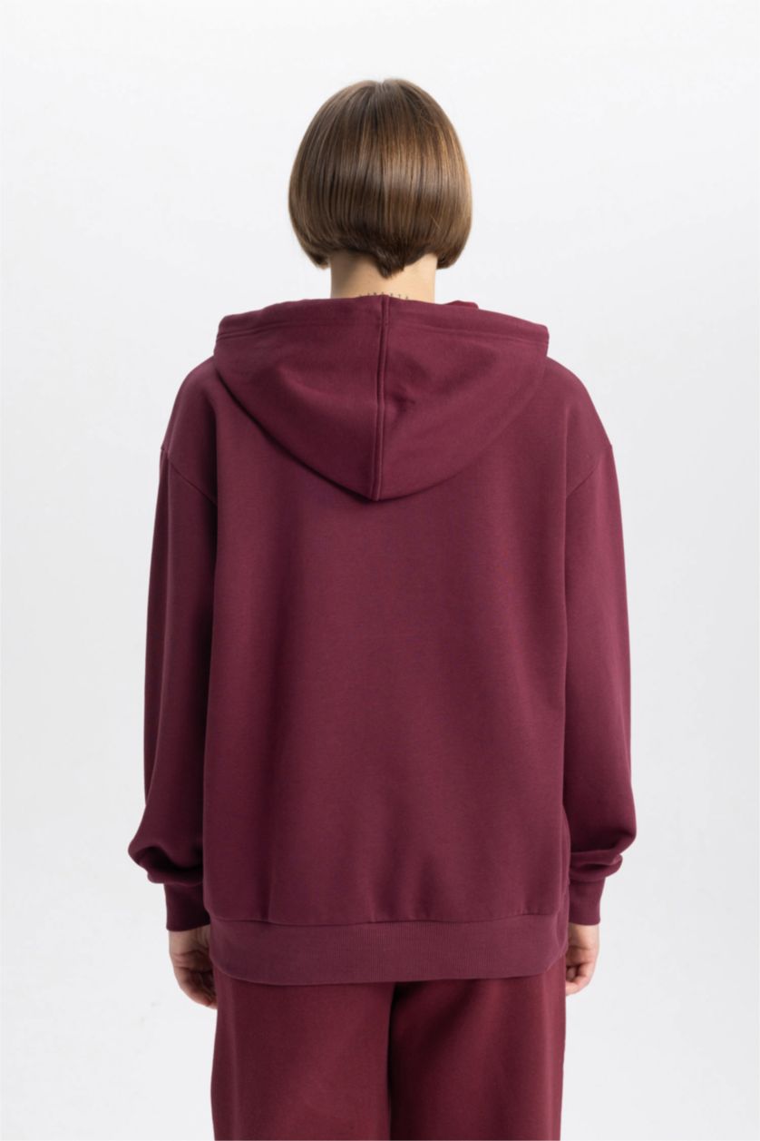 نساء خمري سويت شيرت قصة مريحة بغطاء للرأس